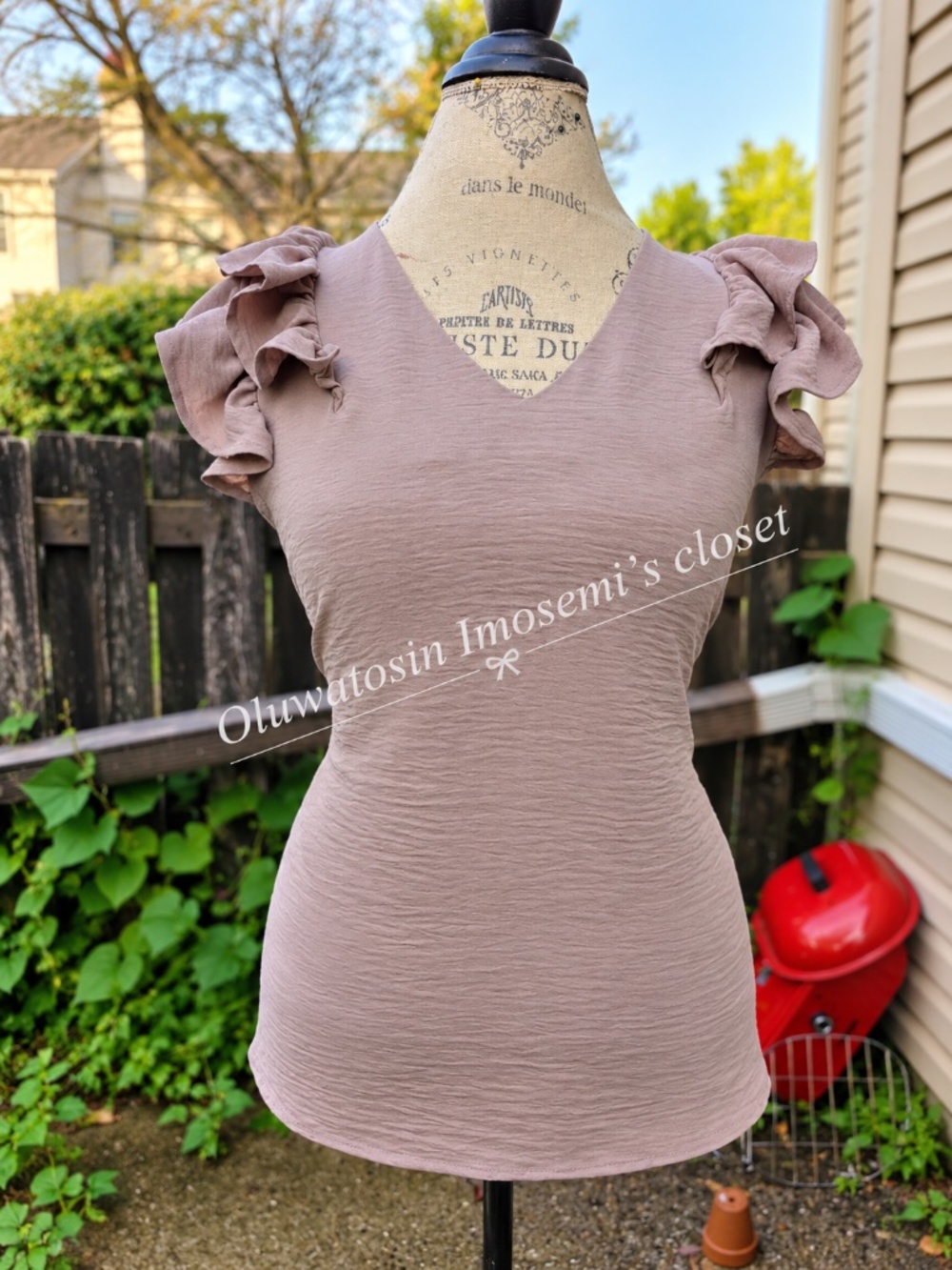 Taupe Ruffle-Sleeve Top - Picture 2 of 5